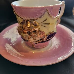 Antique German Number 75 Victorian Pink and Gold Teacup with Saucer